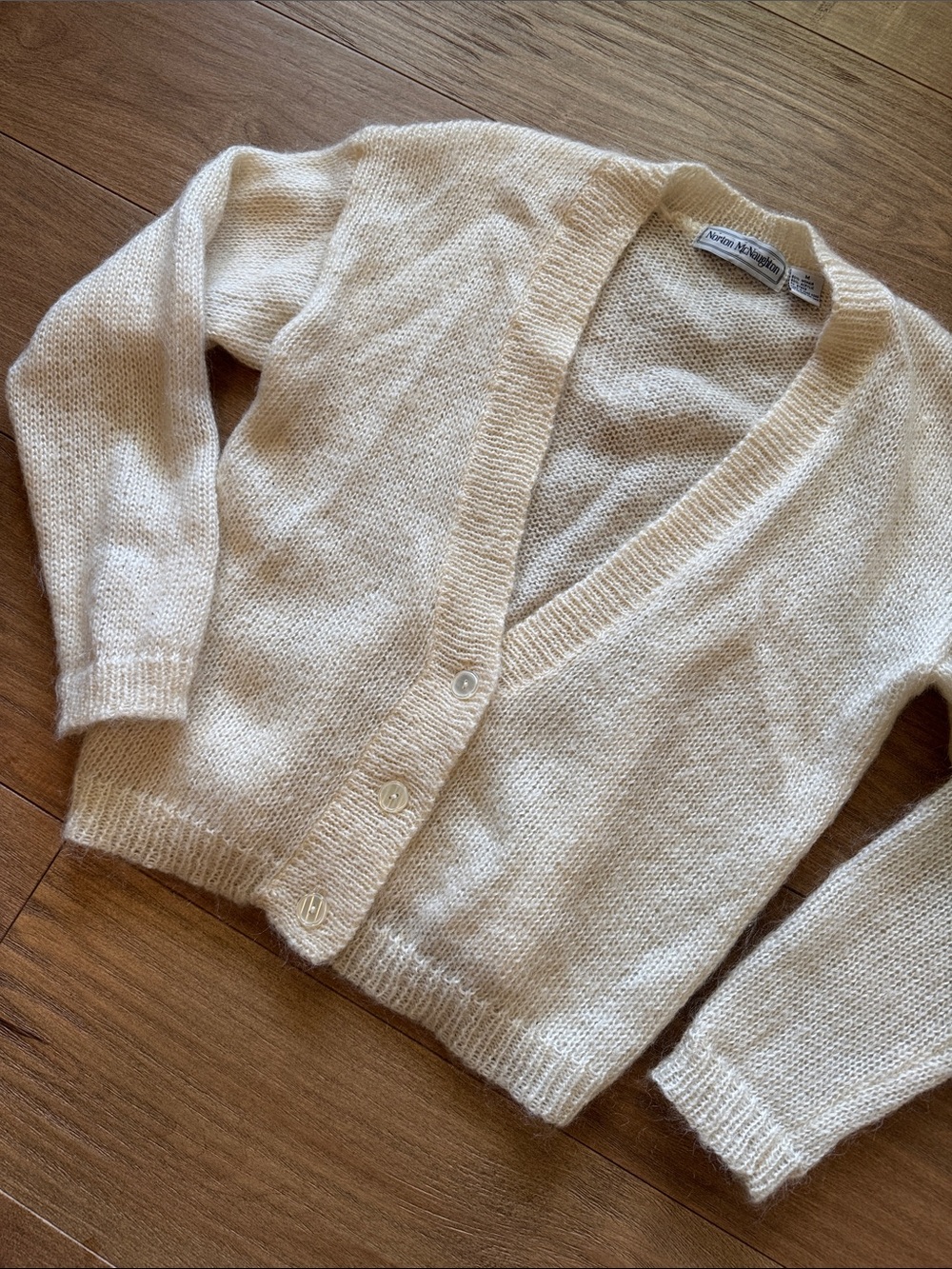 Norton McNaughton Cream V-Neck Button Front Cardigan